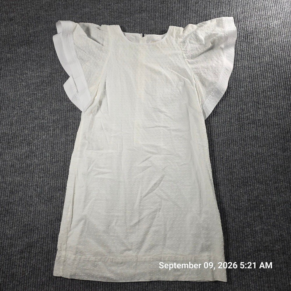 J.Crew Women White Swiss Dot Flutter Sleeve Shift Dress Size 4